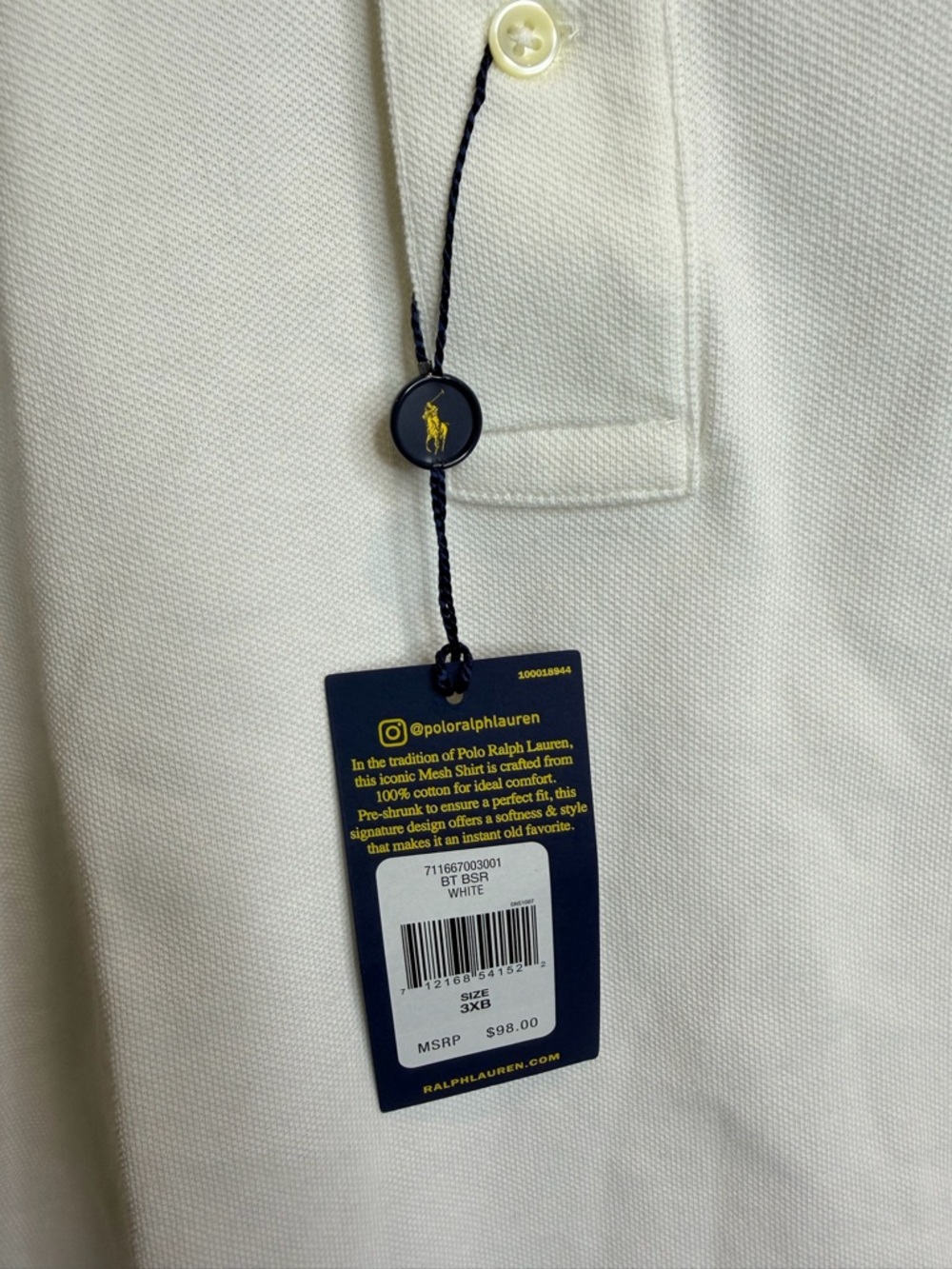 Polo by Ralph Lauren Men's White Pique Polo with Navy Pony - Picture 3 of 9